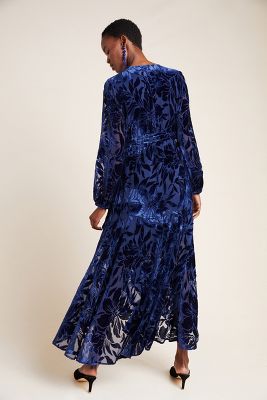 anthropologie blue velvet dress