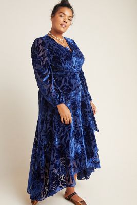 anthropologie blue velvet dress