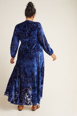 anthropologie blue velvet dress