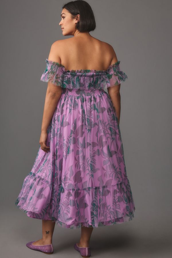 Slide View: 2: Hutch Plus Off-The-Shoulder Smocked Tiered Midi Dress