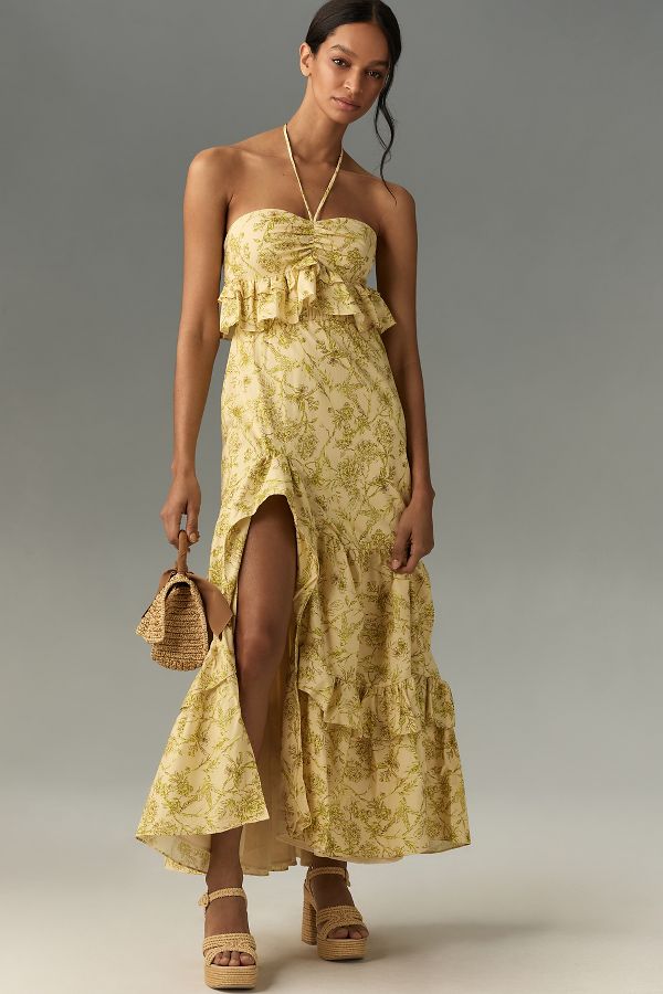 Slide View: 1: Hutch Rocco Halter Ruffled Maxi Dress