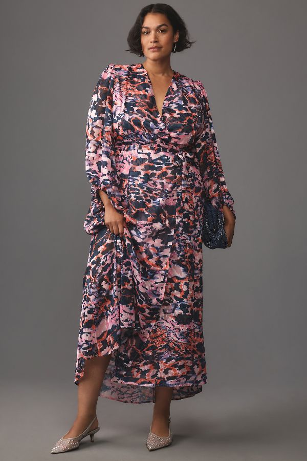 Slide View: 1: Hutch V-Neck Textured Wrap Dress