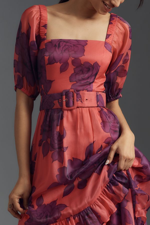 Slide View: 4: Hutch Puff-Sleeve Ruffled Midi Dress