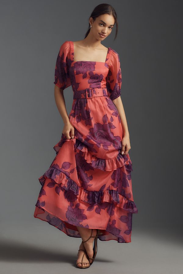 Slide View: 1: Hutch Puff-Sleeve Ruffled Midi Dress