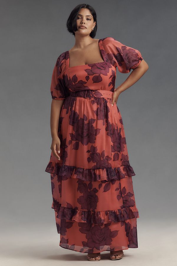 Slide View: 8: Hutch Puff-Sleeve Ruffled Midi Dress