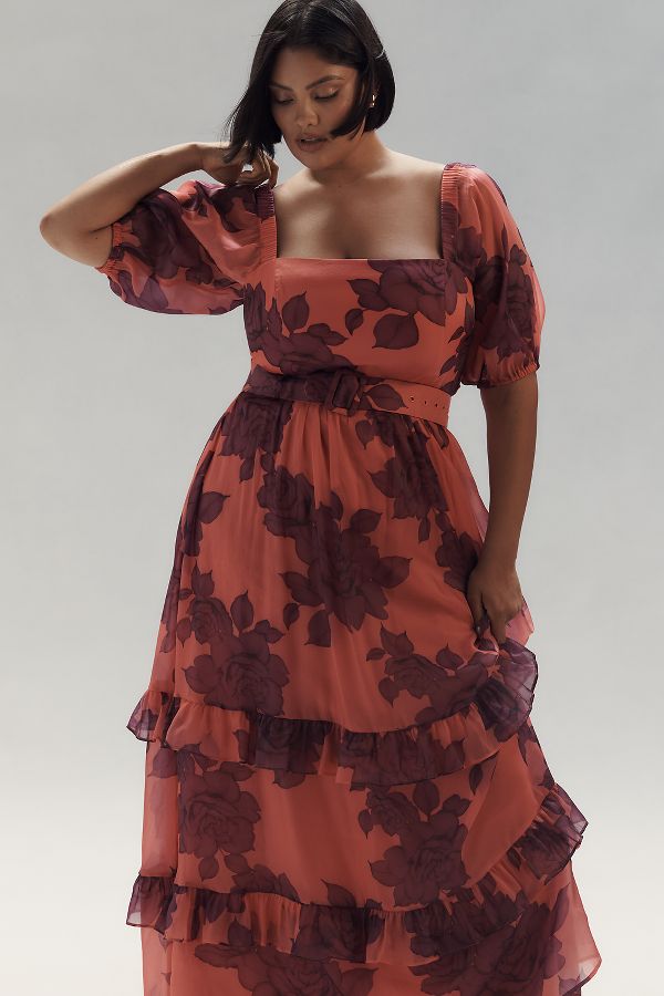 Slide View: 5: Hutch Puff-Sleeve Ruffled Midi Dress