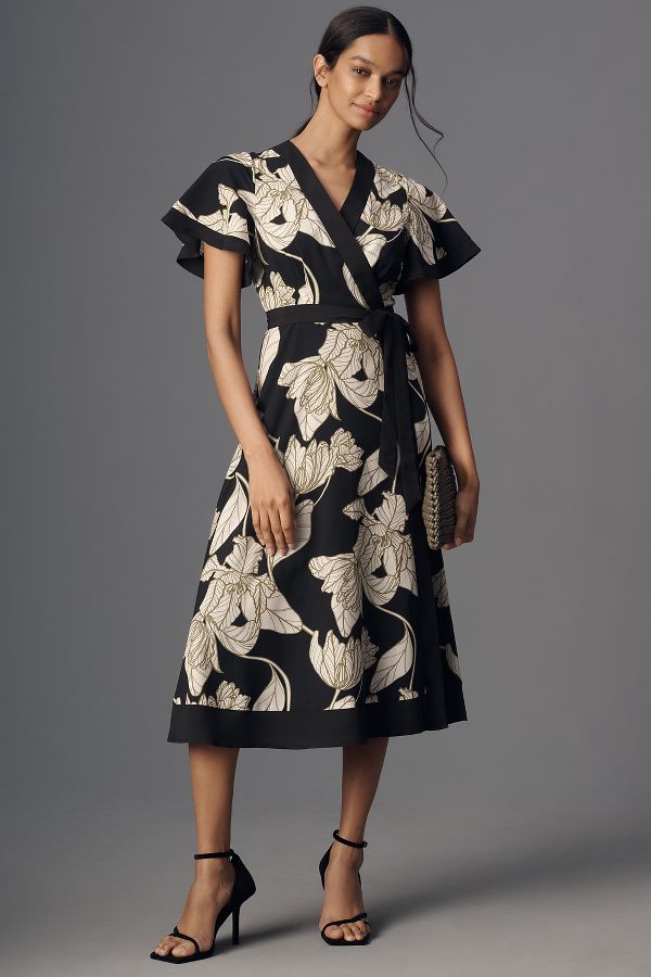 Slide View: 1: Hutch Tyler Short-Sleeve Wrap Midi Dress