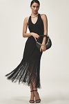 Thumbnail View 1: Hutch Plunge Halter Fringe Knit Midi Dress