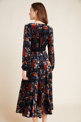 anthropologie velvet wrap dress