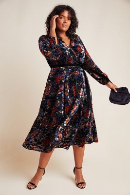 anthropologie velvet wrap dress