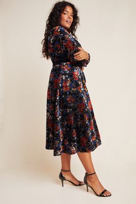 anthropologie velvet wrap dress