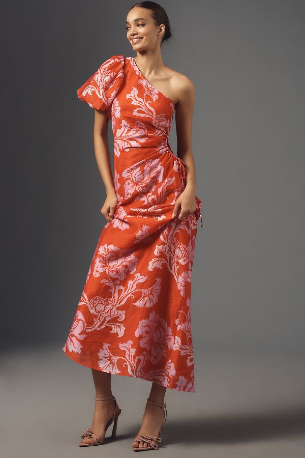 Slide View: 1: KIVARI Olina One-Shoulder Linen Maxi Dress