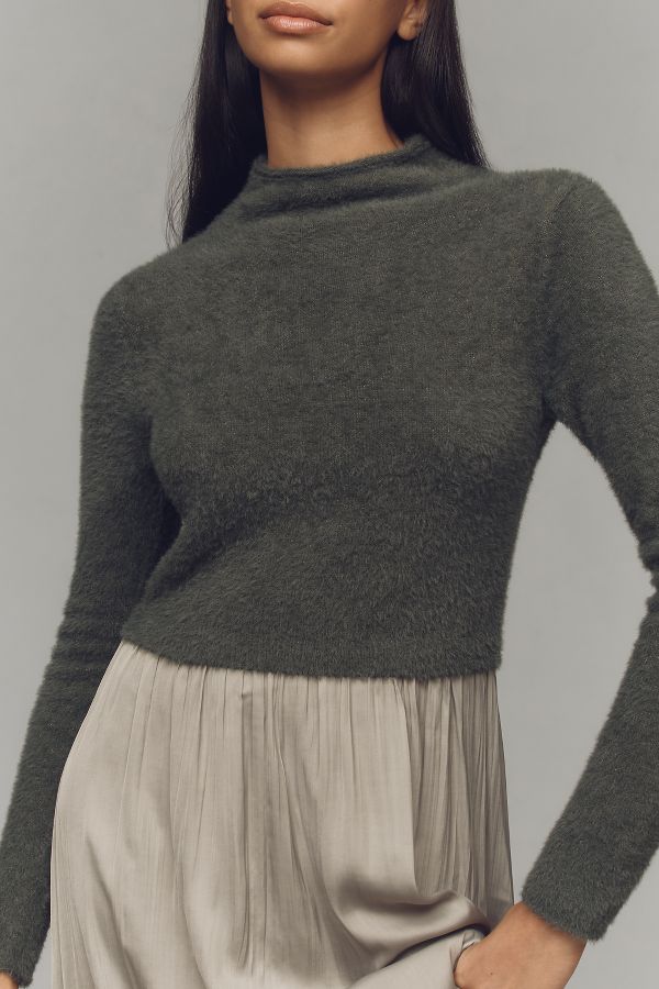 Slide View: 4: The Thea Long-Sleeve Eyelash Twofer Sweater Dress