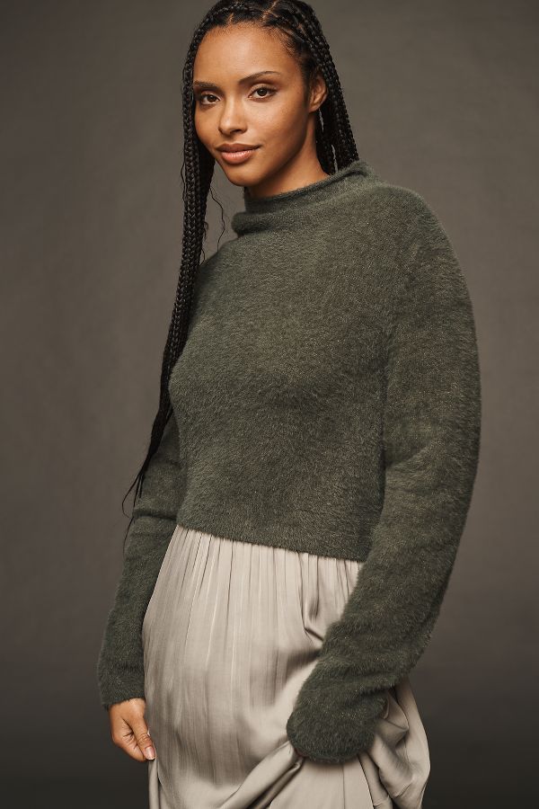 Slide View: 7: The Thea Long-Sleeve Eyelash Twofer Sweater Dress