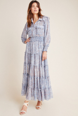 denim tiered maxi dress