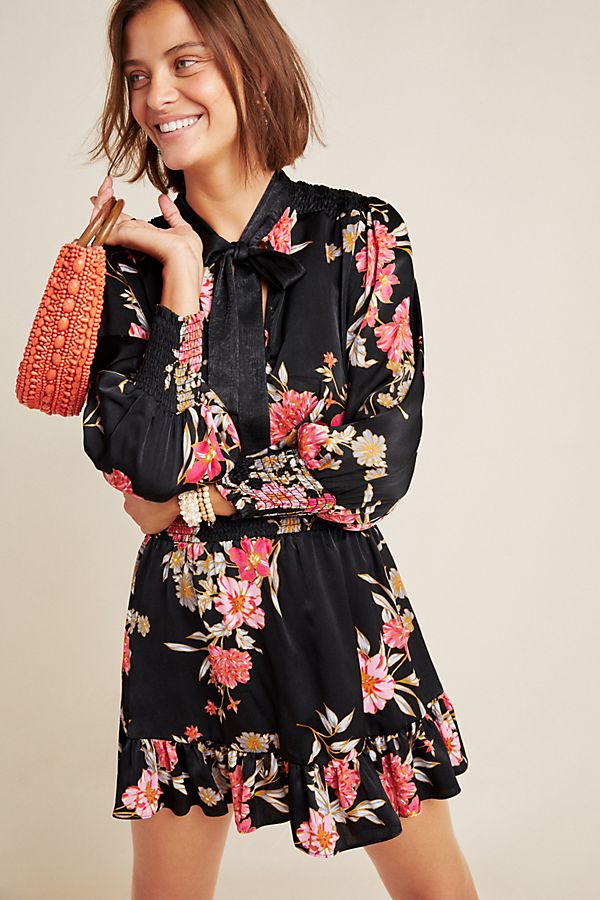 Slide View: 1: Iyana Tie-Neck Mini Dress