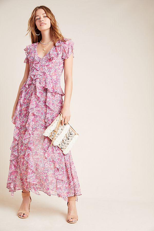 Slide View: 1: Mandi Ruffled Chiffon Maxi Dress