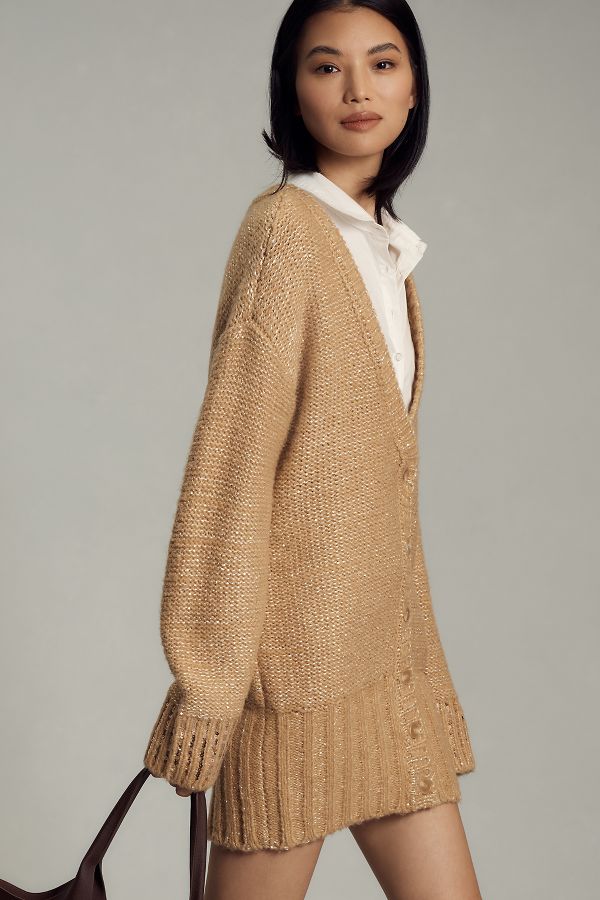 Slide View: 3: Maeve Layered Sparkle Cardigan Sweater Mini Dress