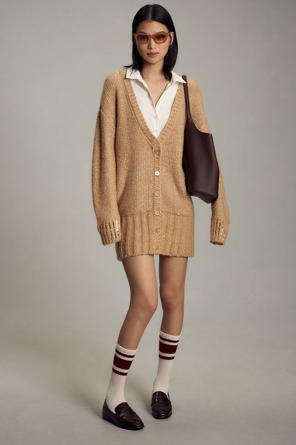 Slide View: 1: Maeve Layered Sparkle Cardigan Sweater Mini Dress