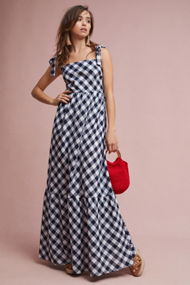 tiered gingham maxi dress