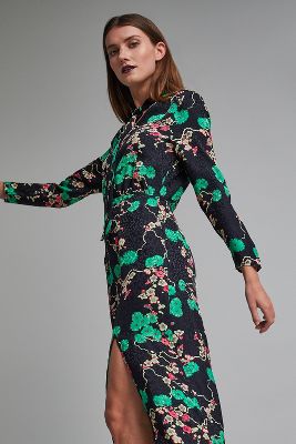 green floral silk dress