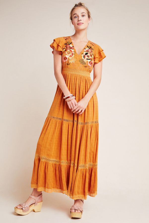 Embroidered Tiered Maxi Dress Anthropologie UK