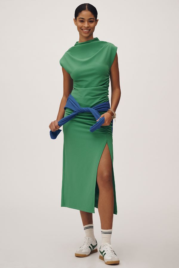 Slide View: 3: The Maya Ruched Cowl-Neck Dress