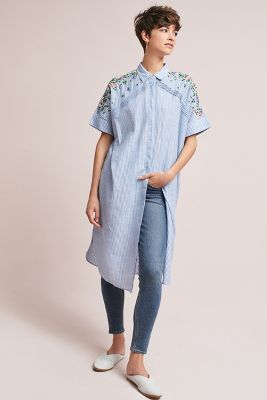 anthropologie embroidered shirt dress