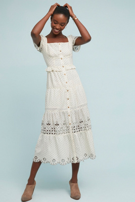 anthropologie white embroidered dress