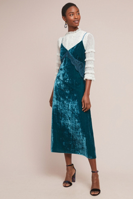 anthropologie blue velvet dress