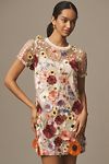 Thumbnail View 1: Endless Rose Short-Sleeve Floral-Embellished Sheer Shift Mini Dress