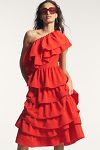 Thumbnail View 1: Endless Rose One-Shoulder Ruffled A-Line Midi Dress