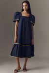 Thumbnail View 1: English Factory Puff-Sleeve Square-Neck Midi Dress