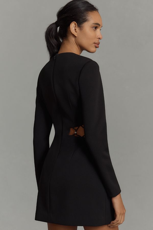 Slide View: 2: MISHA Ellie Long-Sleeve Crew-Neck Cutout Mini Dress