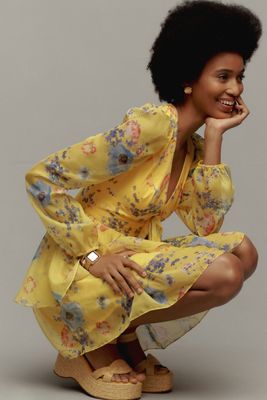Mac Duggal Long-Sleeve V-Neck Mini Dress