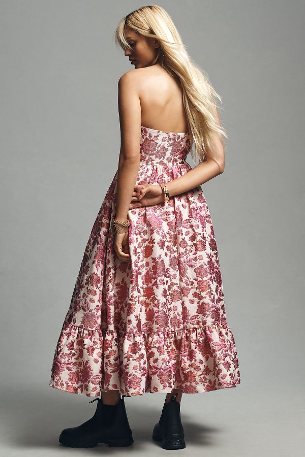 Slide View: 3: Mac Duggal Strapless Brocade Midi Dress