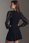 Thumbnail View 2: Mac Duggal Long-Sleeve Grommet Keyhole Pleated Mini Dress