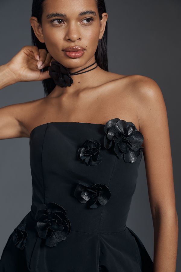 Slide View: 4: Mac Duggal Faille Strapless 3D Floral Mini Dress