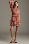 Thumbnail View 1: Mac Duggal Long-Sleeve Mock-Neck Ruffled Chiffon Mini Dress