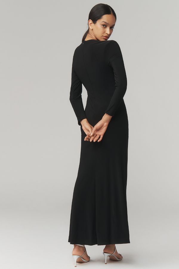 Slide View: 3: Mac Duggal Long-Sleeve Embellished Side-Slit Maxi Dress