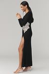 Thumbnail View 4: Mac Duggal Long-Sleeve Embellished Side-Slit Maxi Dress