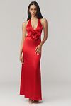 Thumbnail View 1: Mac Duggal Halter Rosette Satin Maxi Dress