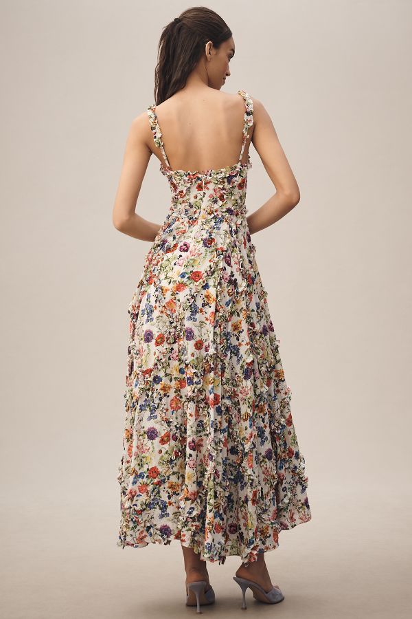 Slide View: 2: Mac Duggal Square-Neck 3D Floral Tiered Maxi Dress