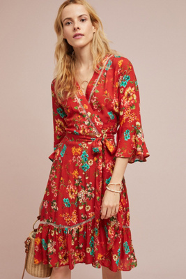 anthropologie floral wrap dress