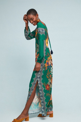 anthropologie green maxi dress