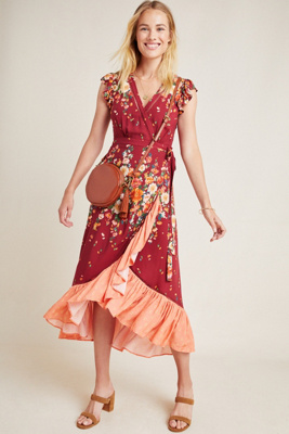 anthropologie floral wrap dress