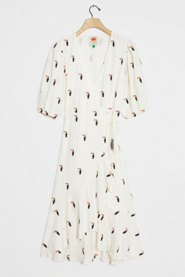 Farm Rio Toucan Embroidered Wrap Midi Dress | Anthropologie