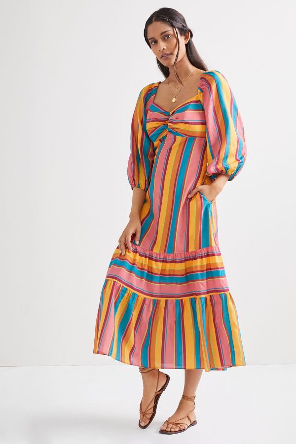Farm Rio Rainbow Stripe Midi Dress | Anthropologie UK