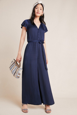 wide leg pleated jumpsuit