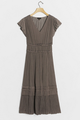 black pleated midi dress